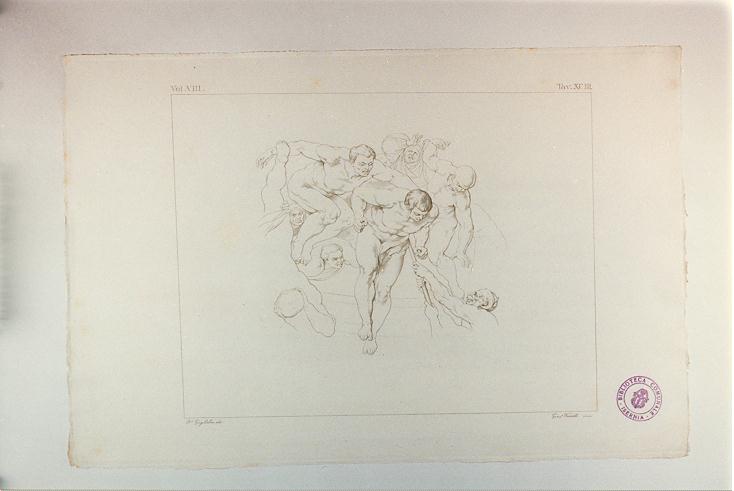 GIUDIZIO UNIVERSALE (PARTICOLARE) (stampa tagliata, serie) di Buonarroti Michelangelo, Ferretti Giuseppe, Guglielmi Paolo (sec. XIX)