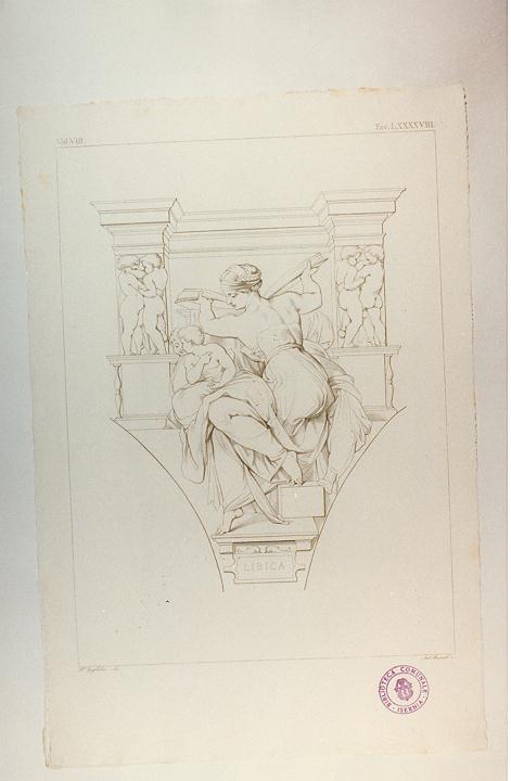 SIBILLA LIBICA (stampa tagliata, serie) di Buonarroti Michelangelo, Mannelli Antonio, Guglielmi Paolo (sec. XIX)