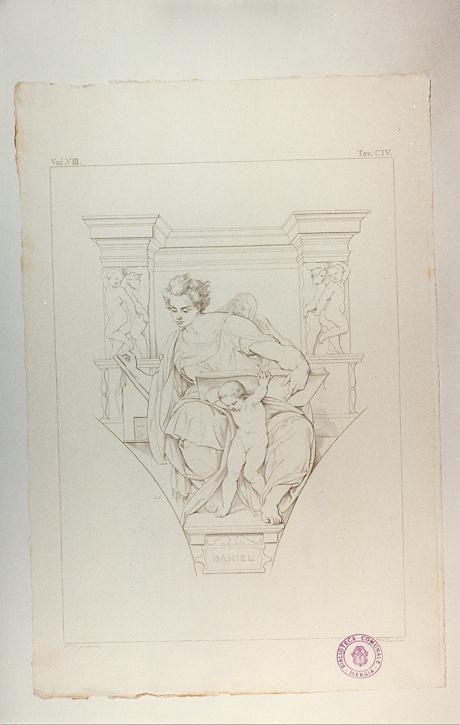 PROFETA DANIELE (stampa tagliata, serie) di Buonarroti Michelangelo, Wenzel Giovanni, Guglielmi Paolo (sec. XIX)