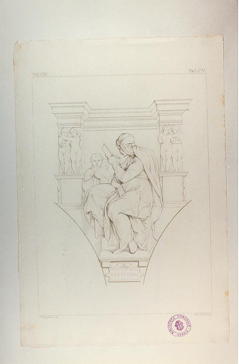 SIBILLA PERSICA (stampa tagliata, serie) di Buonarroti Michelangelo, Piroli Luigi M, Guglielmi Paolo (sec. XIX)