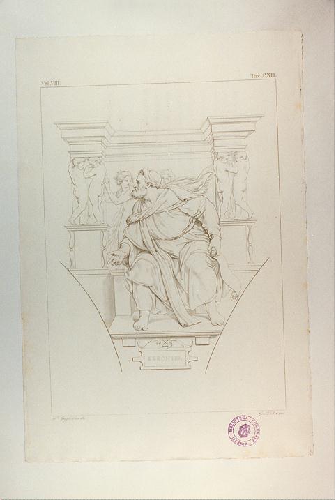 PROFETA EZECHIELE (stampa tagliata, serie) di Buonarroti Michelangelo, Vitta Giuseppe, Guglielmi Paolo (sec. XIX)