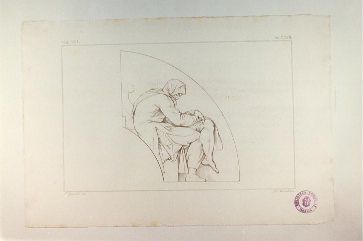 DONNA DORMIENTE (stampa tagliata, serie) di Buonarroti Michelangelo, Fiorelli Luigi, Guglielmi Paolo (sec. XIX)