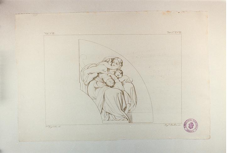 LA CARITA' (stampa tagliata, serie) di Buonarroti Michelangelo, Bullica Reginaldo, Guglielmi Paolo (sec. XIX)