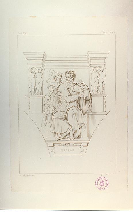PROFETA ISAIA (stampa tagliata, serie) di Buonarroti Michelangelo, Marcucci Giuseppe, Guglielmi Paolo (sec. XIX)