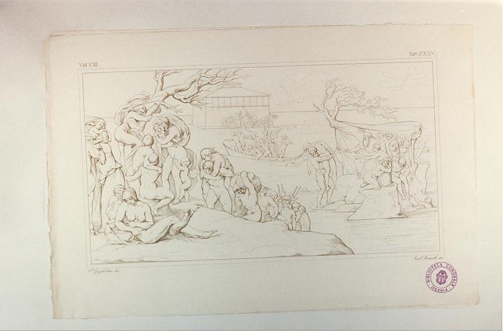 DILUVIO UNIVERSALE (stampa tagliata, serie) di Buonarroti Michelangelo, Mannelli Antonio, Guglielmi Paolo (sec. XIX)