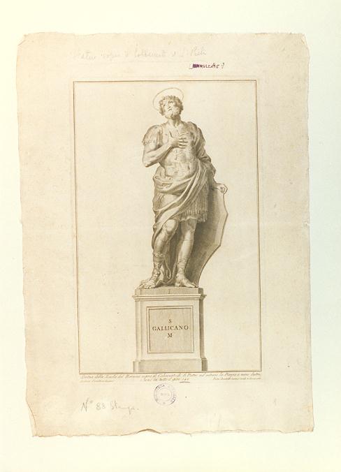 SAN GALLICANO (stampa, serie) di Bernini Gian Lorenzo (bottega), Bombelli Pietro Leone, Cavallucci Antonio (sec. XVIII)