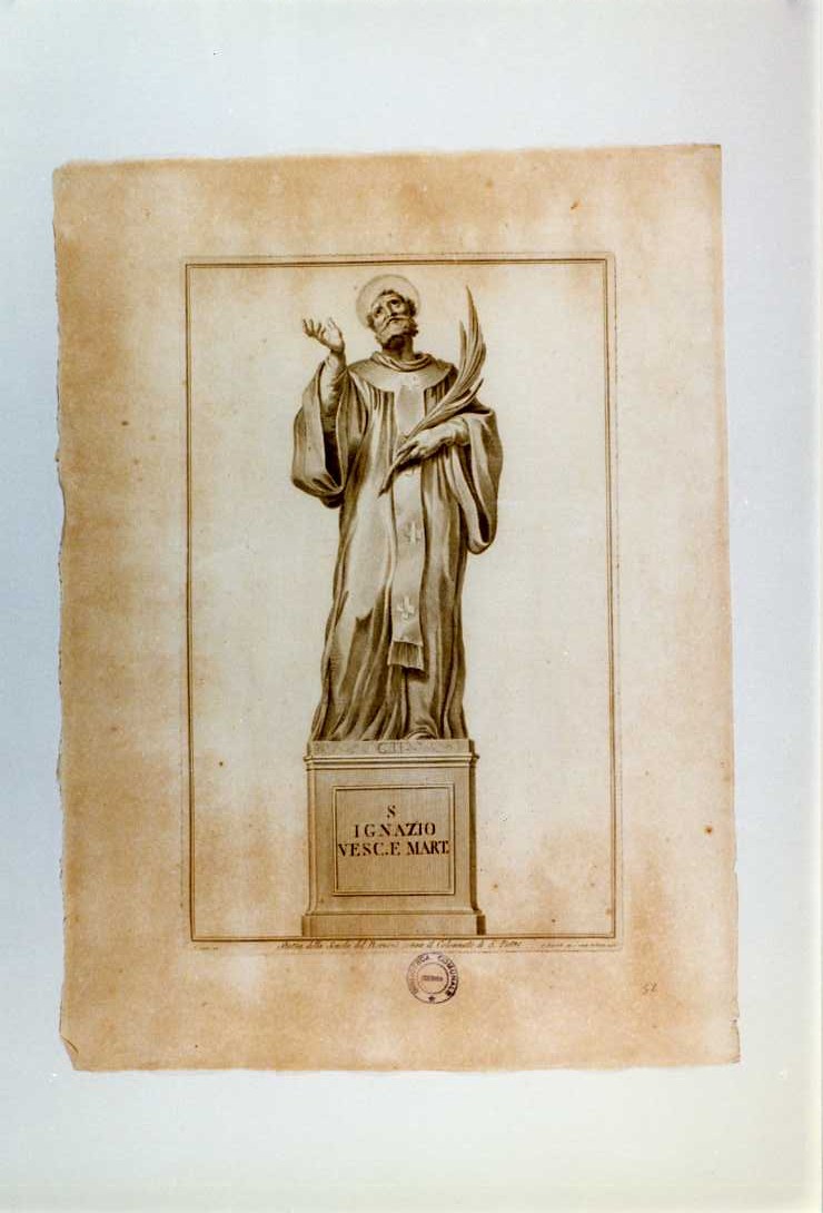 SANT'IGNAZIO VESCOVO (stampa, serie) di Bernini Gian Lorenzo (bottega), Bombelli Pietro Leone, Cades Giuseppe (sec. XVIII)