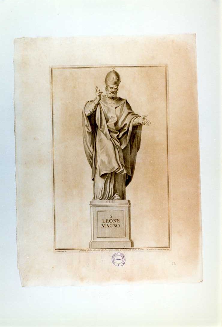 SAN LEONE MAGNO (stampa, serie) di Bernini Gian Lorenzo (bottega), Bombelli Pietro Leone, Cades Giuseppe (sec. XVIII)
