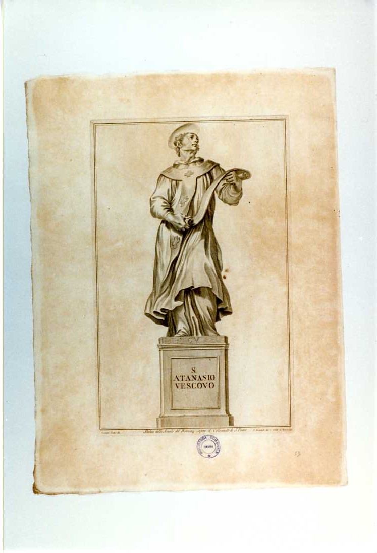 SAN ATANASIO (stampa, serie) di Bernini Gian Lorenzo (bottega), Bombelli Pietro Leone, Cades Giuseppe (sec. XVIII)