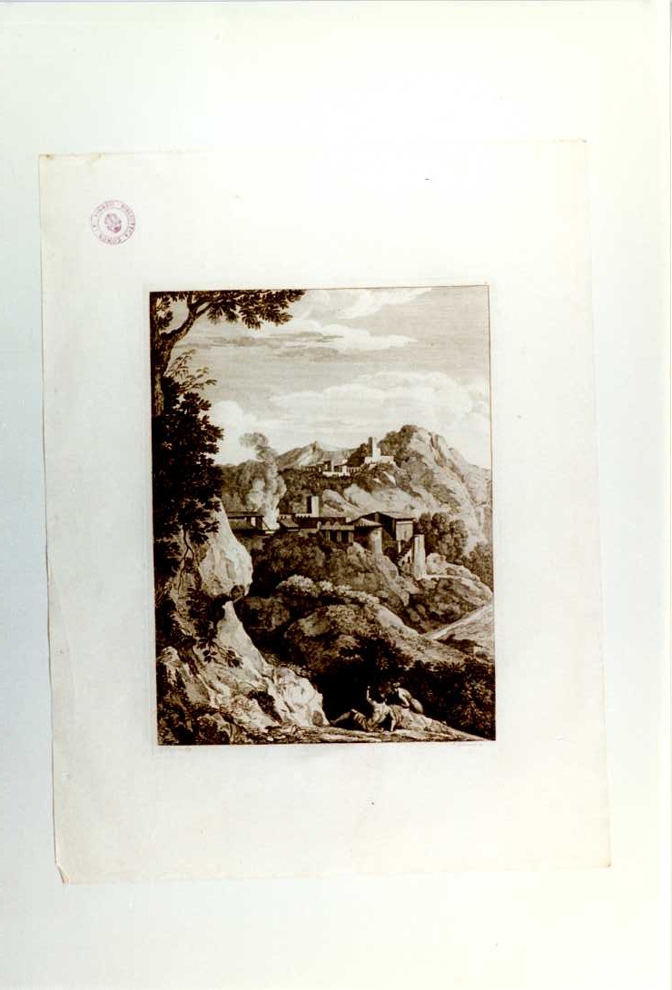 PAESAGGIO AGRESTE CON VIANDANTI (stampa, serie) di Dughet Gaspard, Giuntotardi Filippo (inizio sec. XIX)
