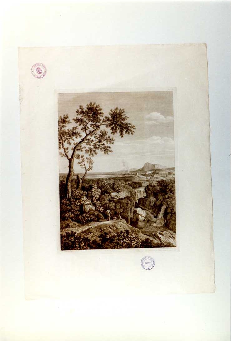 PAESAGGIO AGRESTE CON FIGURE (stampa, serie) di Dughet Gaspard, Giuntotardi Filippo (inizio sec. XIX)