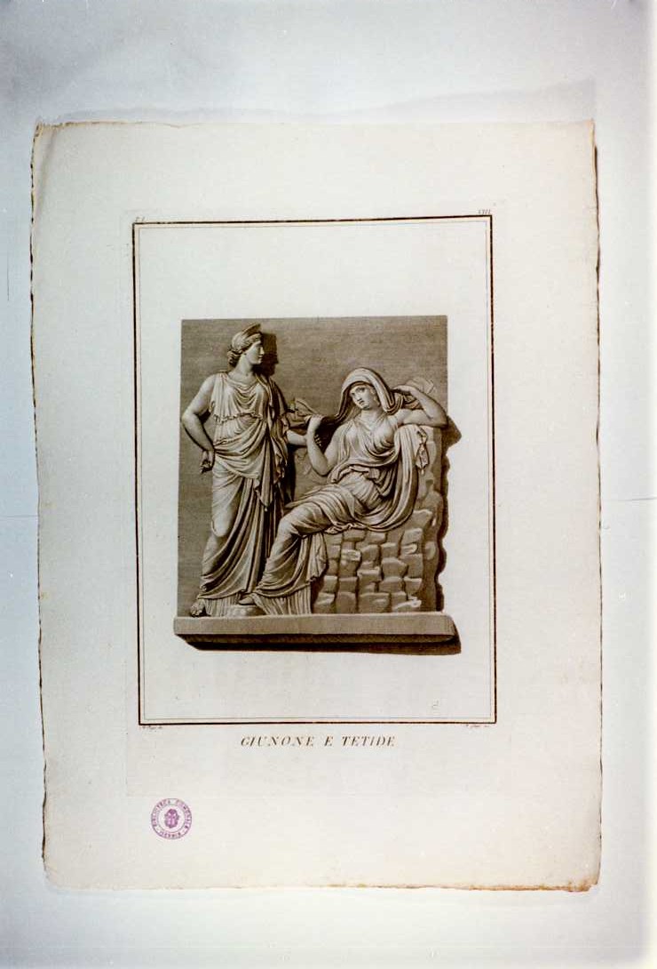 BASSORILIEVO CON GIUNONE E TETIDE (stampa, serie) di Ghigi P, Pozzi Andrea (sec. XIX)