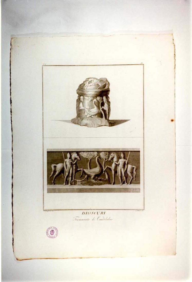 FRAMMENTO SCULTOREO CON DIOSCURI (stampa, serie) di Petrini Giovanni, Giangiacomo Francesco (sec. XIX)