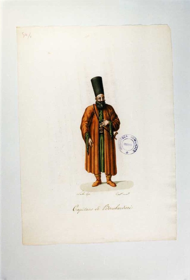 DIVISA DA CAPITANO DEI BOMBARDIERI (stampa a colori tagliata, serie) di Labruzzi L (prima metà sec. XIX)