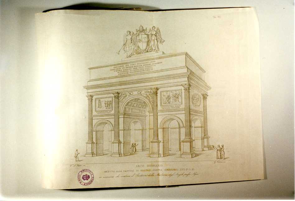 ARCO ONORARIO PRESSO LA BASILICA (stampa tagliata, serie) di Poletti Luigi, Fontana Giacomo (sec. XIX)