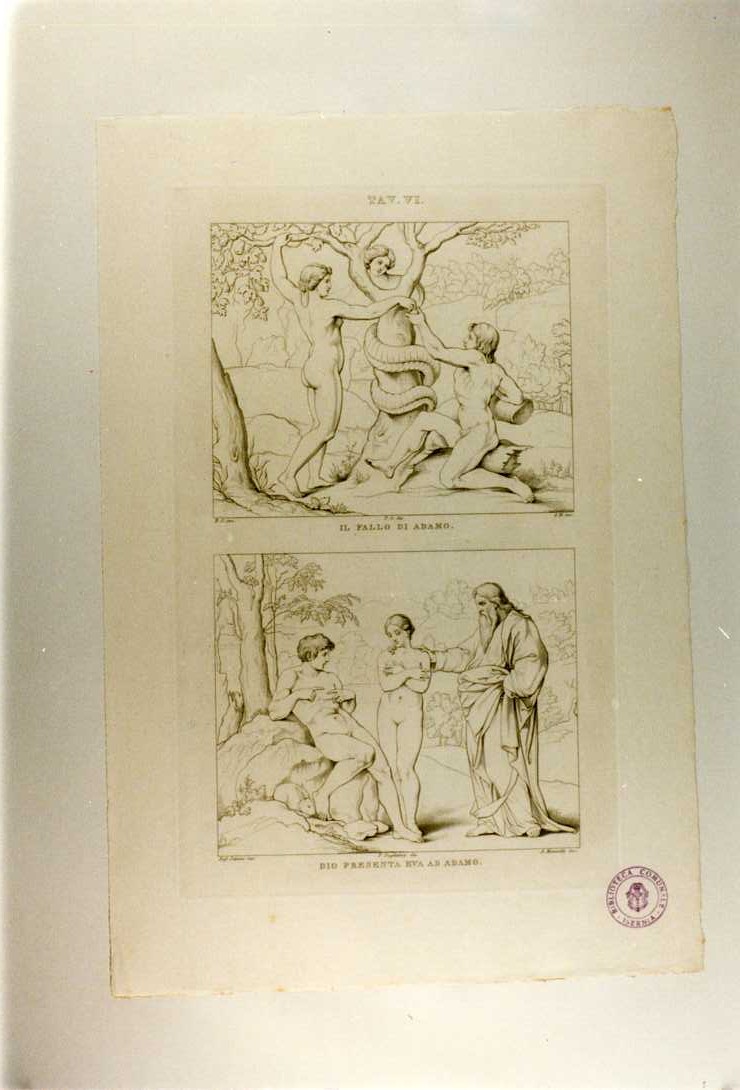 PECCATO ORIGINALE E PRESENTAZIONE DI EVA (stampa, serie) di Sanzio Raffaello, Mannelli Antonio, Guglielmi Pablo (secondo quarto sec. XIX)