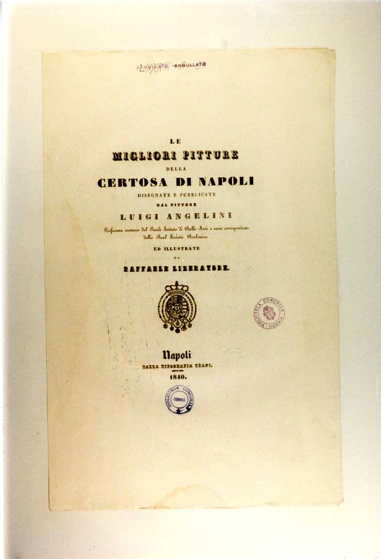 STEMMA DI FERDINANDO II RE DEL REGNO DELLE DUE SICILIE (stampa, serie) di Pisante Francesco (sec. XIX)