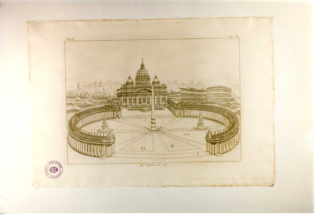 PROSPETTO DELLA BASILICA DI S. PIETRO E DEL COLONNATO BERNINIANO (stampa, serie) di Acquaroni Giovanni (sec. XIX)