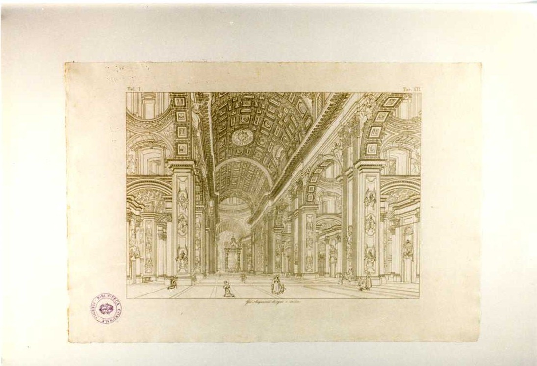 INTERNO DELLA BASILICA DI S. PIETRO (stampa smarginata, serie) di Acquaroni Giovanni (sec. XIX)