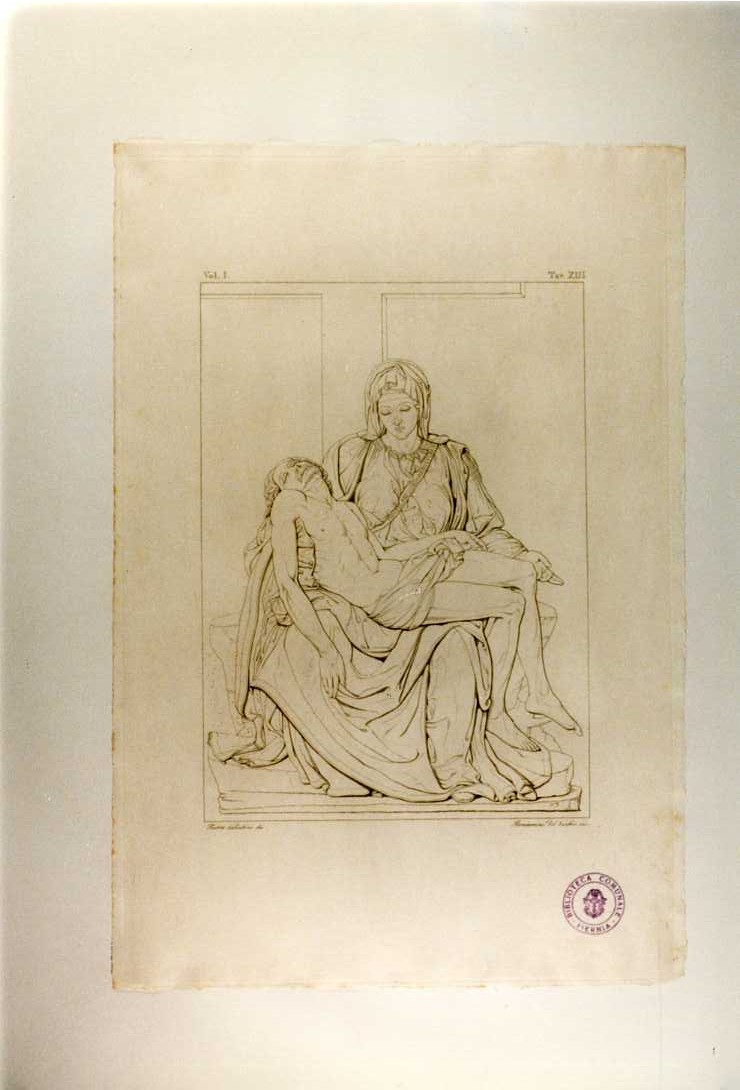 LA PIETA', STATUA DELLA PIETA' (stampa, serie) di Buonarroti Michelangelo, Del Vecchio Beniamino, Valentini Pietro (sec. XIX)