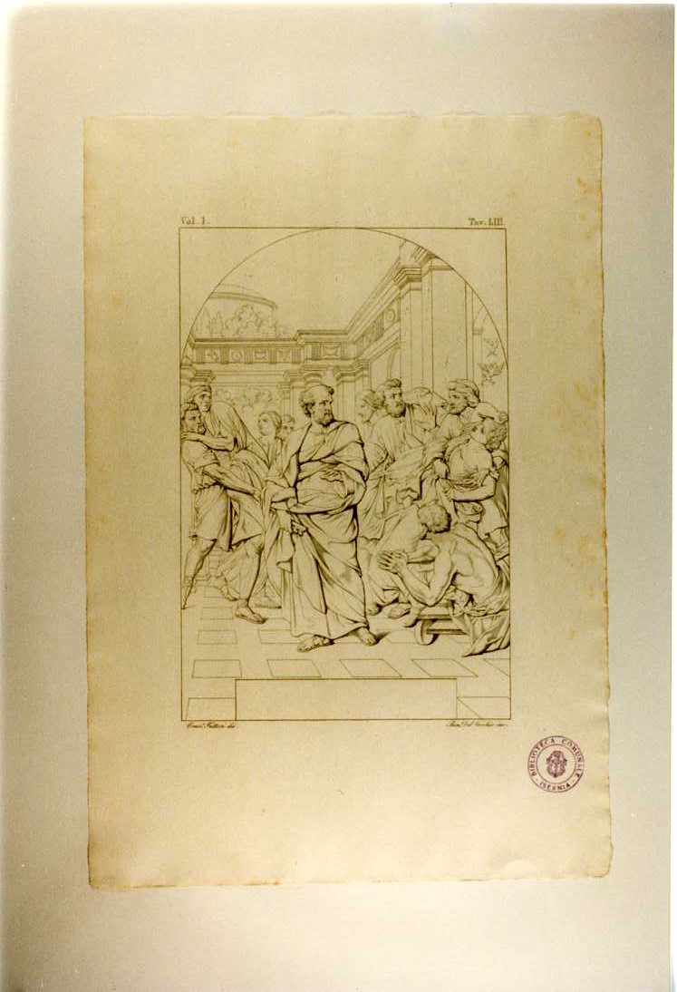 MIRACOLO DI SAN PIETRO (stampa smarginata, serie) di Romanelli Giovan Francesco, Del Vecchio Beniamino, Fattori Crescenzo (sec. XIX)