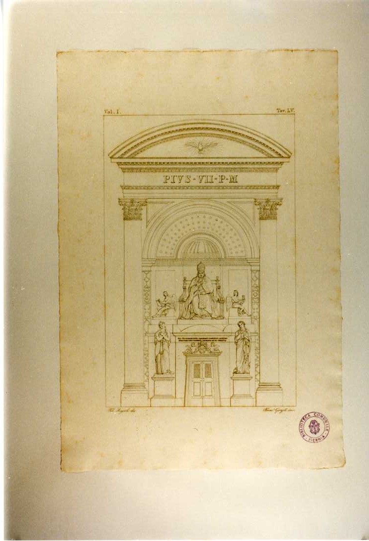 MONUMENTO A PIO VII (stampa smarginata, serie) di Thorwaldsen Bertel, Garzoli Francesco, Bigioli Filippo (sec. XIX)