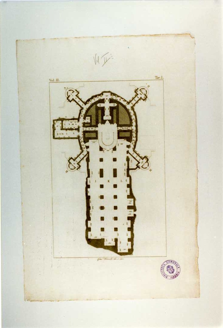 PIANTA DELLE GROTTE VATICANE (stampa tagliata, serie) di Bianchi Giuseppe (sec. XIX)