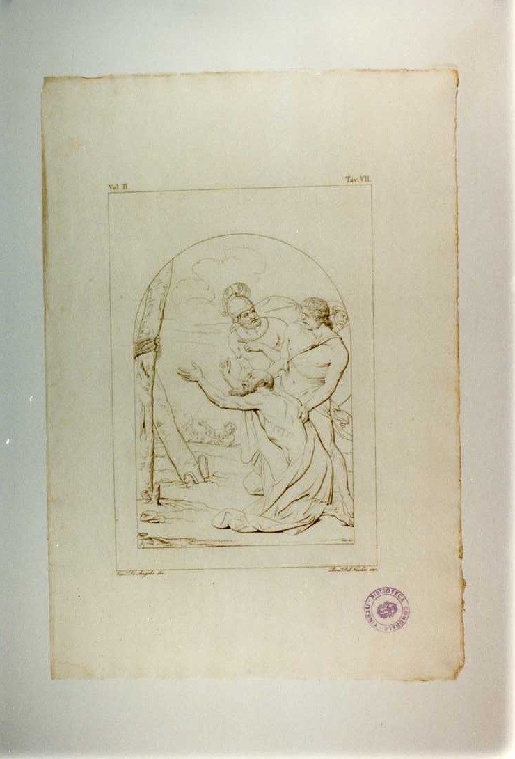 MARTIRIO DI SANT'ANDREA (stampa tagliata, serie) di Sacchi Andrea, Del Vecchio Beniamino, De Angelis Vincenzo (sec. XIX)