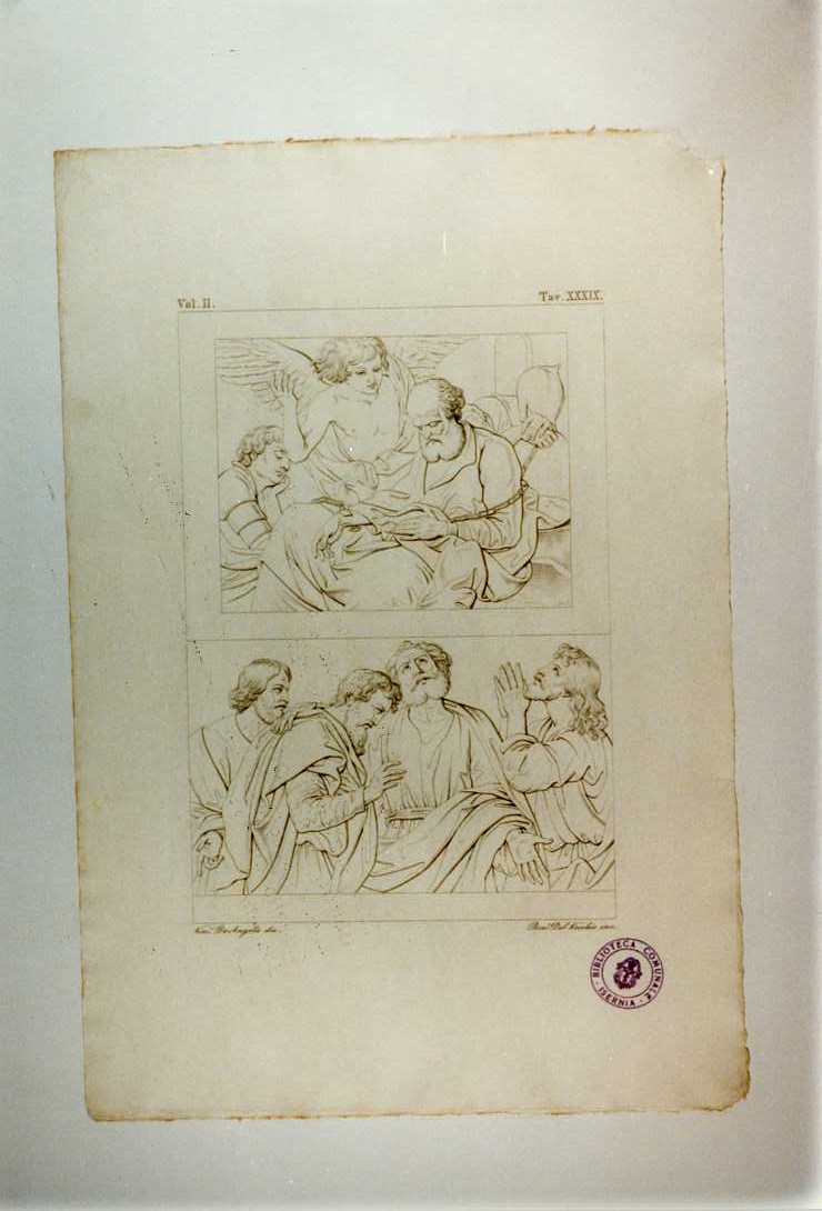 LIBERAZIONE DI SAN PIETRO E PRESENTAZIONE DI SAN PAOLO AGLI APOSTOLI (stampa tagliata, serie) di Cavallucci Antonio, Del Vecchio Beniamino, De Angelis Vincenzo (sec. XIX)