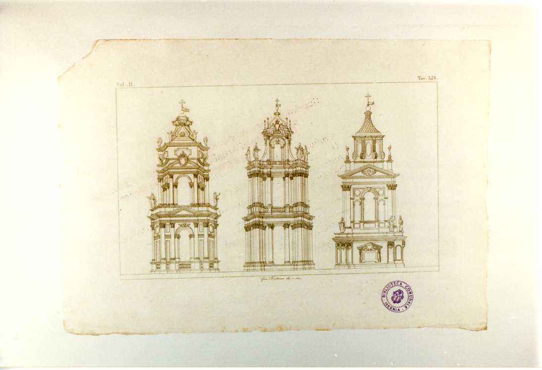 PROGETTI DEL CAMPANILE (stampa smarginata, serie) di Fontana Giacomo (sec. XIX)