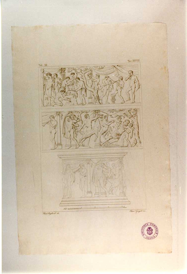 BACCANALE RAFFIGURATO SU UNA BOCCA DI POZZO (stampa smarginata, serie) di Garzoli Francesco, Pagliuolo Francesco (sec. XIX)