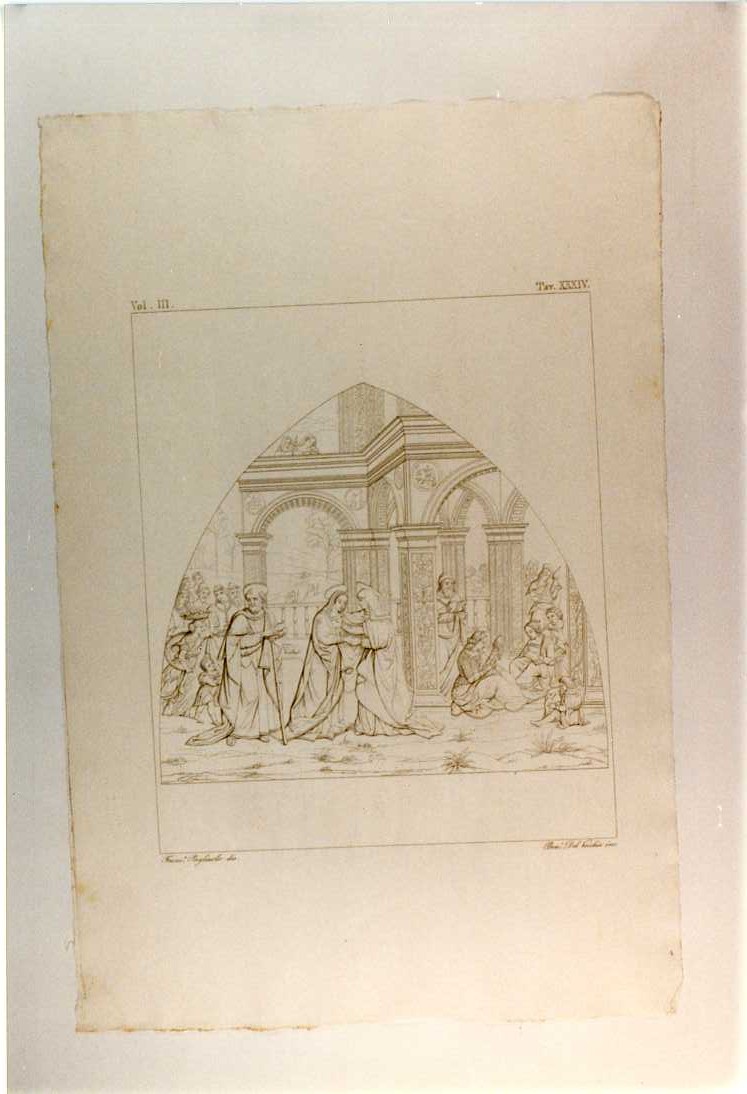VISITAZIONE DI SANTA ELISABETTA (stampa smarginata, serie) di Di Betto Bernardino detto Pinturicchio, Del Vecchio Beniamino, Pagliuolo Francesco (sec. XIX)