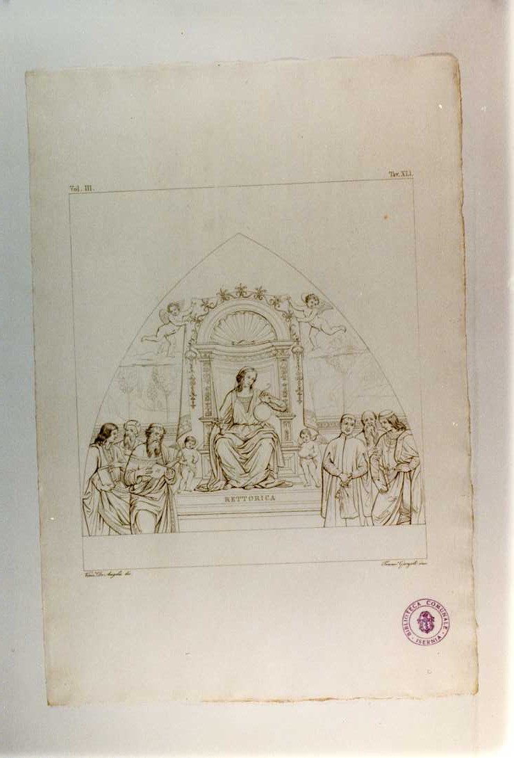 LA RETORICA (stampa smarginata, serie) di Di Betto Bernardino detto Pinturicchio, Garzoli Francesco, De Angelis Vincenzo (sec. XIX)