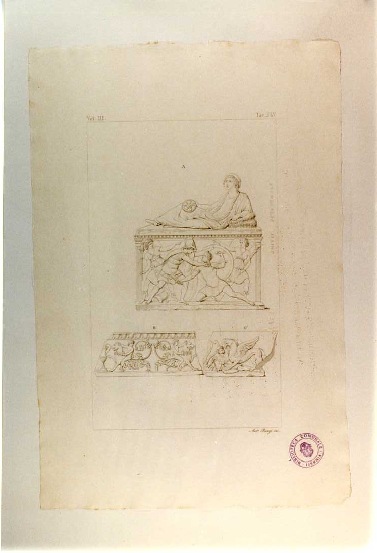 ETEOCLE E POLINICE. GUERRIERO CON IPPOGRIFO ED ALTRE DECORAZIONI (stampa smarginata, serie) di Banzo Antonio (sec. XIX)