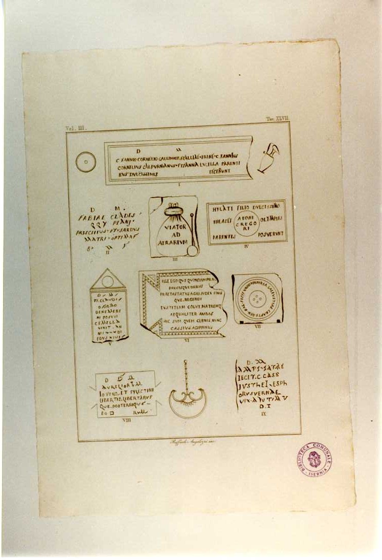 ISCRIZIONI (stampa smarginata, serie) di Angelozzi Raffaele (sec. XIX)