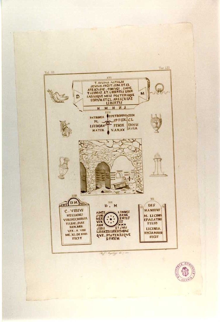 CATACOMBE. ISCRIZIONI E SIMBOLI CRISTIANI (stampa smarginata, serie) di Angelozzi Raffaele (sec. XIX)