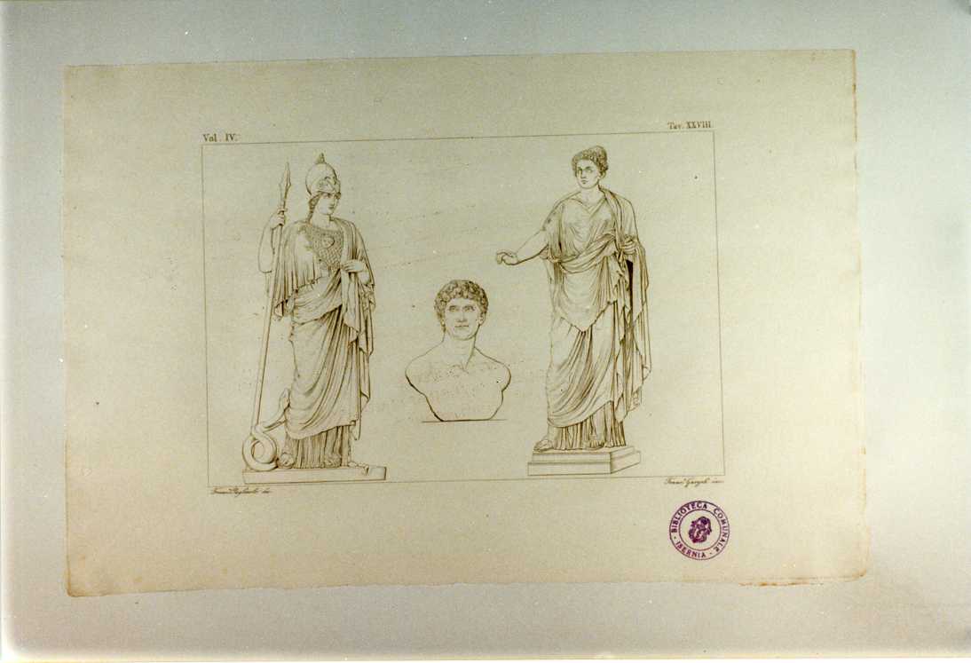 MINERVA; DAMA DELLA FAMIGLIA GIULIA; BUSTO DI MARCO ANTONIO (stampa smarginata, serie) di Garzoli Francesco, Pagliuolo Francesco (sec. XIX)
