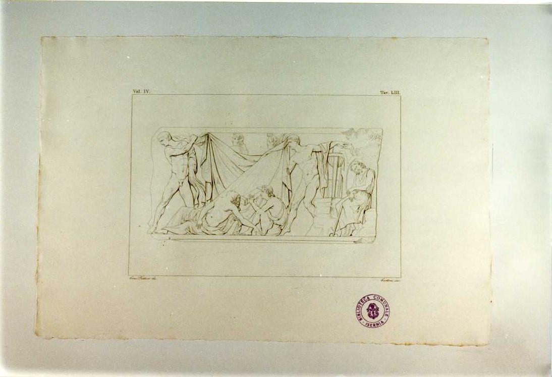 MATRICIDIO DI ORESTE (stampa smarginata, serie) di Cartoni Filippo, Fattori Crescenzo (sec. XIX)