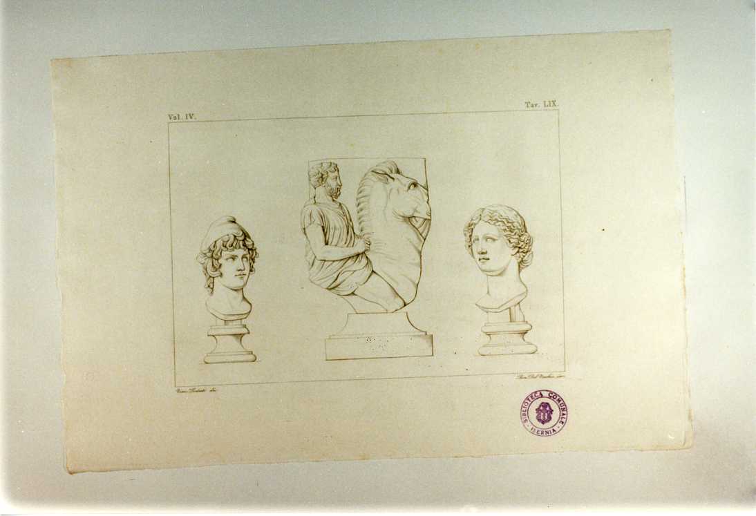 UOMO A CAVALLO; DUE BUSTI (stampa smarginata, serie) di Del Vecchio Beniamino, Podesti Vincenzo (sec. XIX)