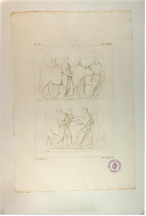 PROCESSIONE PANATENAICA (RILIEVO DEL PARTENONE) (stampa smarginata, serie) di Garzoli Francesco, Fattori Crescenzo (sec. XIX)