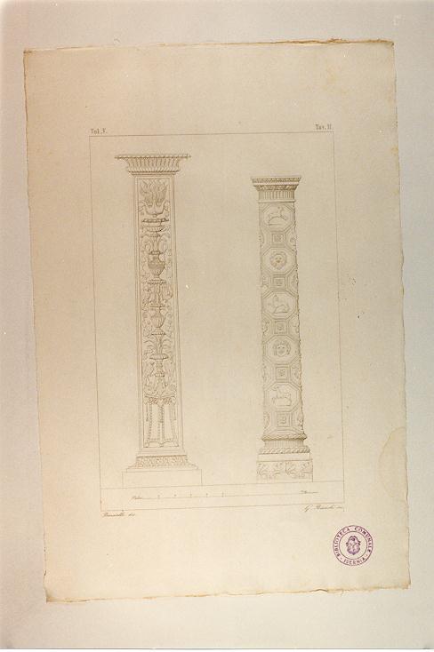 DECORAZIONE PLASTICA E PITTORICA DELLE COLONNE DELLA SALA DEGLI ANIMALI (stampa smarginata, serie) di Bianchi Giuseppe, Biasiello Gaetano (sec. XIX)