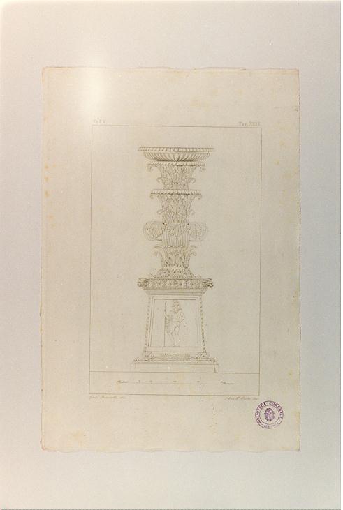 CANDELABRO BARBERINI, CANDELABRO CON FIGURA DI MERCURIO (stampa smarginata, serie) di Costa Annibale, Biasiello Giuseppe (sec. XIX)