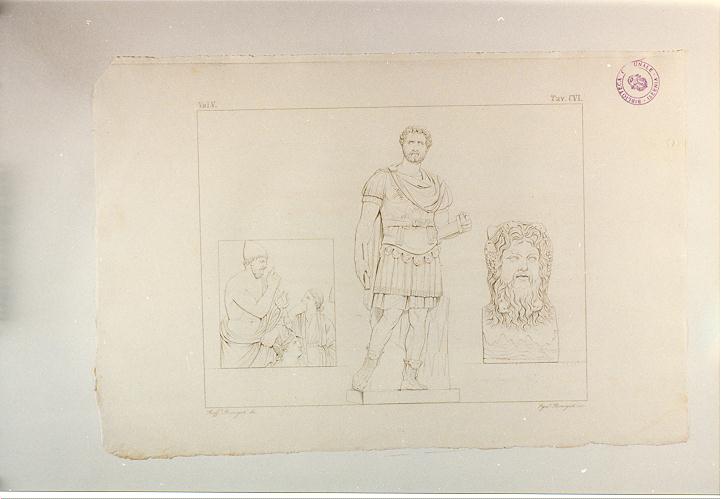 BUSTI DI ANTONIO E OCEANO E BASSORILIEVO CON VULCANO (stampa smarginata, serie) di Bonaiuti Ignazio, Bonaiuti Raffaele (sec. XIX)