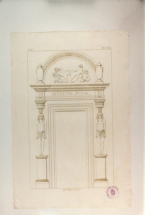 DISEGNO DELLA PORTA DELLA SALA DELLA CROCE (stampa smarginata, serie) di Fontana Giacomo (sec. XIX)