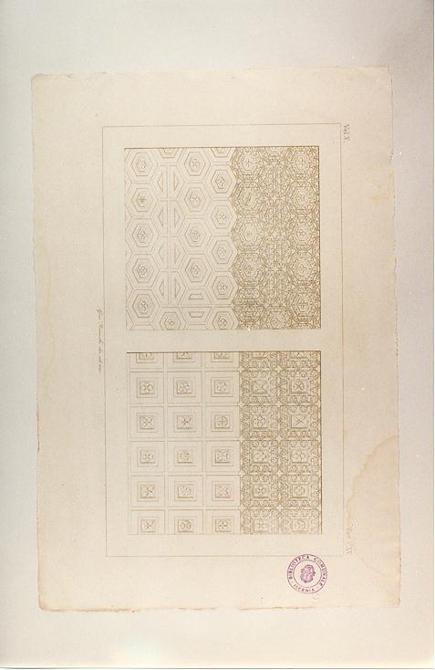 DISEGNO DEL SOFFITTO LIGNEO A CASSETTONI DELLA SALA DELLA CROCE (stampa smarginata, serie) di Bianchi Giuseppe (sec. XIX)