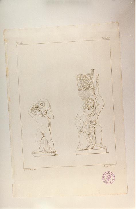 AMORINO CON VASO; DACE CON VASO (stampa tagliata, serie) di Bini Arcangelo, Apolloni Girolamo (sec. XIX)