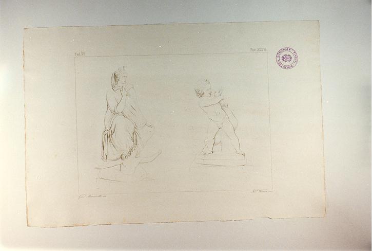 CERERE; PUTTO CON CIGNO (stampa tagliata, serie) di Ferrari Nicola, Mancinelli Giuseppe (sec. XIX)
