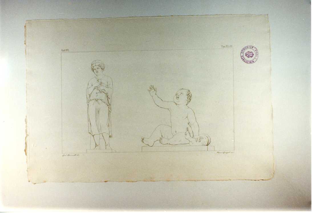 FANCIULLA; PUTTO CON ANITRA (stampa tagliata, serie) di Garzoli Francesco, Mancinelli Giuseppe (sec. XIX)