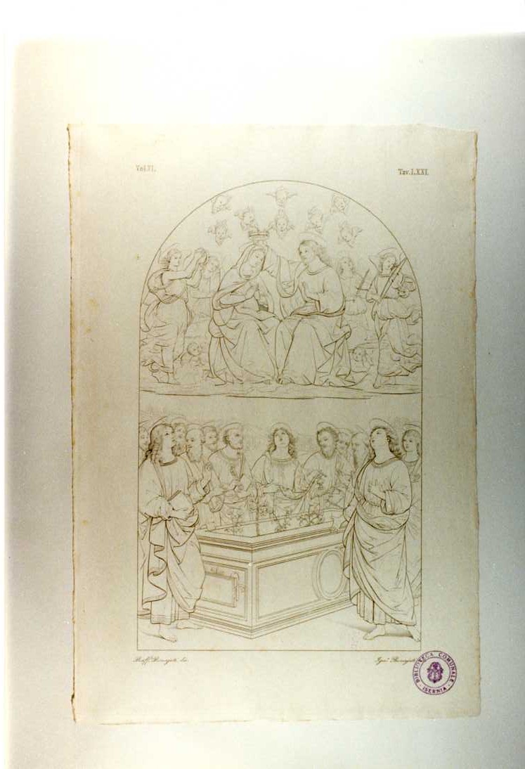 INCORONAZIONE DI MARIA, INCORONAZIONE DI MARIA VERGINE (stampa tagliata, serie) di Sanzio Raffaello, Bonaiuti Ignazio, Bonaiuti Raffaele (sec. XIX)
