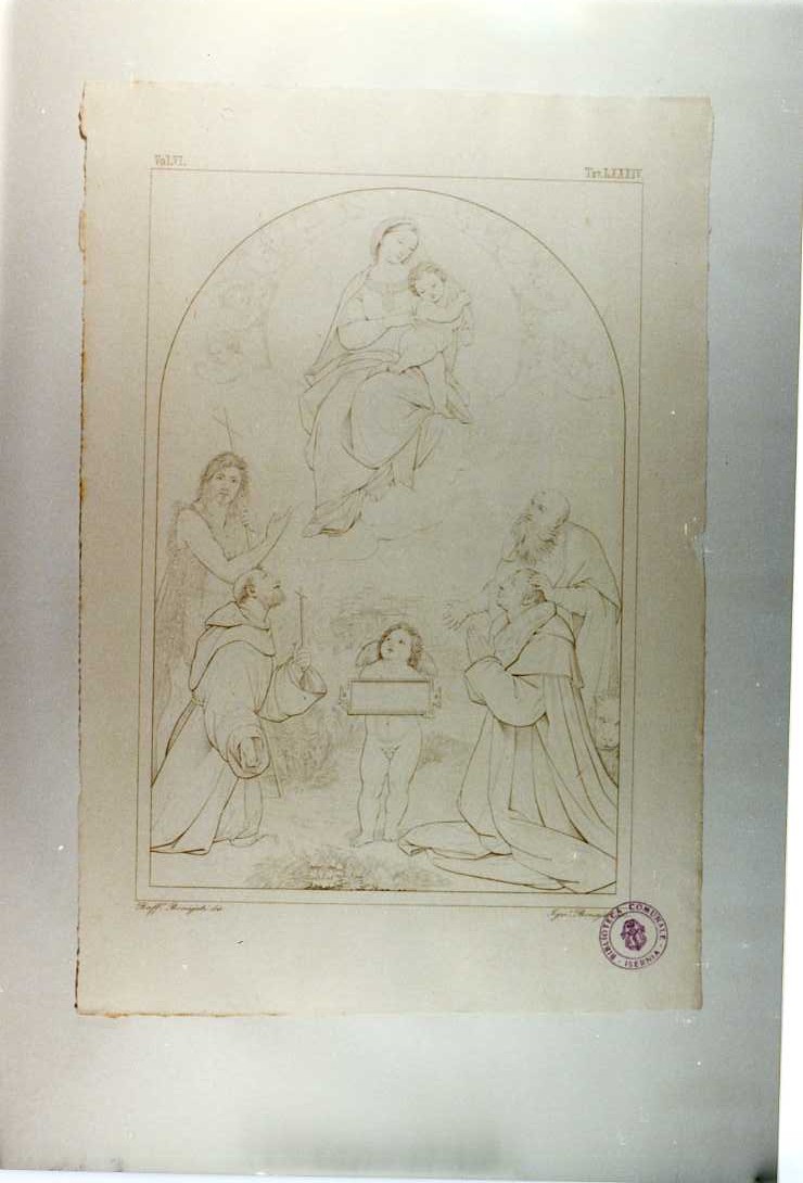 MADONNA DI FOLIGNO, MADONNA CON BAMBINO E SANTI (stampa tagliata, serie) di Sanzio Raffaello, Bonaiuti Ignazio, Bonaiuti Raffaele (sec. XIX)